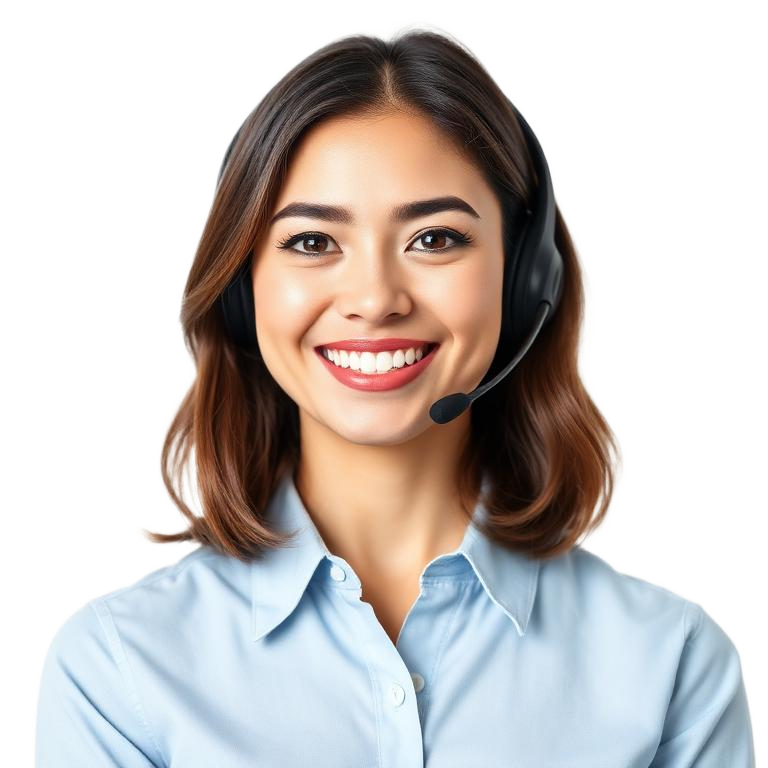 Customer support representative wearing a headset